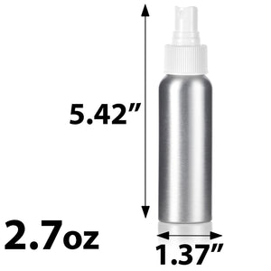 Silver Metal Aluminum Bottle with White Fine Mist Sprayer - 2.7 oz (6 Pack)