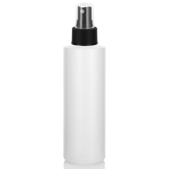 Natural Clear Plastic HDPE Squeeze Bottle with Black Fine Mist Sprayer (12 Pack)