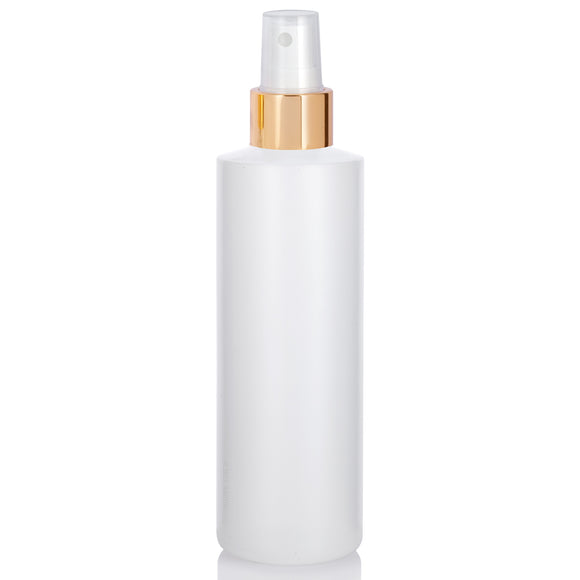 Clear Natural Plastic HDPE Cylinder Squeeze Bottle with Gold Fine Mist Sprayer (12 Pack)