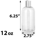 Clear Plastic PET Boston Round Bottle with Silver Disc Cap (12 Pack)