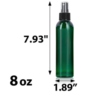Green Plastic PET Slim Cosmo Bottle with Black Fine Mist Sprayer - 8 oz (6 Pack)