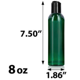 Green Plastic PET Slim Cosmo Bottle with Black Disc Cap - 8 oz (6 Pack)