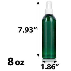 Green Plastic PET Slim Cosmo Bottle with White Fine Mist Sprayer - 8 oz (6 Pack)