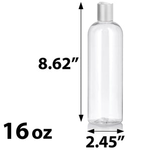 Clear Plastic PET Slim Cosmo Bottle with Silver Disc Cap (12 Pack)