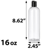 Clear Plastic PET Slim Cosmo Bottle with Black Disc Cap (12 Pack)