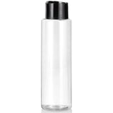 Clear Plastic PET Cylinder Bottle with Wide Black Disc Cap (12 Pack)