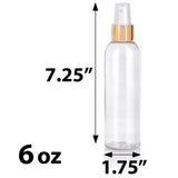 Clear Plastic PET Slim Cosmo Round Bottle with Gold Fine Mist Sprayer (12 Pack)