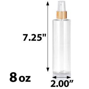 Clear Plastic PET Cylinder Bottle with Gold Fine Mist Sprayer (12 Pack)