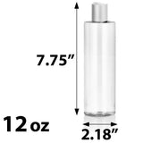 Clear Plastic PET Cylinder Bottle with Silver Disc Cap (12 Pack)