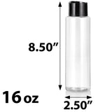 Clear Plastic PET Cylinder Bottle with Wide Black Disc Cap (12 Pack)