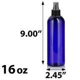 Cobalt Blue Plastic PET Slim Cosmo Bottle with Black Fine Mist Sprayer (6 Pack)