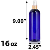 Cobalt Blue Plastic PET Slim Cosmo Bottle with Gold Fine Mist Sprayer (12 Pack)
