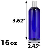 Cobalt Blue Plastic PET Slim Cosmo Bottle with Silver Disc Cap (12 Pack)