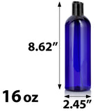 Cobalt Blue Plastic PET Slim Cosmo Bottle with Black Disc Cap (12 Pack)