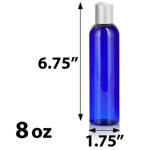 Cobalt Blue Plastic PET Slim Cosmo Bottle with Silver Disc Cap (12 Pack)
