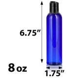 Cobalt Blue Plastic PET Slim Cosmo Bottle with Black Disc Cap (12 Pack)