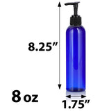 Cobalt Blue Plastic PET Slim Cosmo Bottle with Black Lotion Pump (12 Pack) - JUVITUS