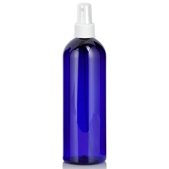 Cobalt Blue Plastic PET Slim Cosmo Bottle with White Fine Mist Sprayer (12 Pack)
