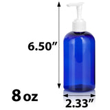 Cobalt Blue Plastic PET Boston Round Bottle with White Lotion Pump (12 Pack)
