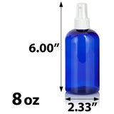 Cobalt Blue Plastic PET Boston Round Bottle with White Fine Mist Sprayer (12 Pack) - JUVITUS