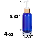 Cobalt Blue Plastic PET Boston Round Bottle with Gold Lotion Pump (12 Pack)
