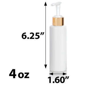 White Plastic HDPE Cylinder Squeeze Bottle with Gold Lotion Pump (12 Pack)