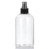 Clear Plastic PET Boston Round Bottle with Black Fine Mist Sprayer (12 Pack)
