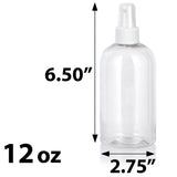 Clear Plastic PET Boston Round Bottle with White Fine Mist Sprayer (12 Pack)