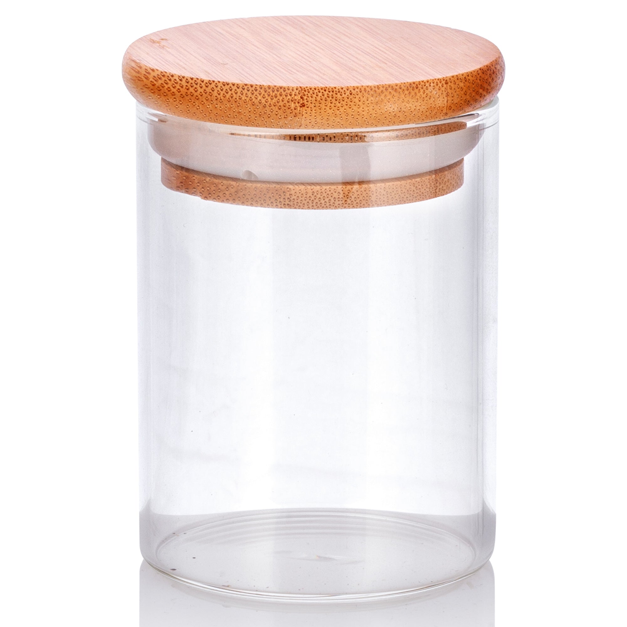 10 oz Clear Glass Tall Borosilicate Jar with Bamboo Lid (6 Pack