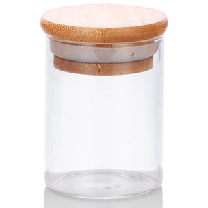 2 oz Clear Glass Tall Borosilicate Jar with Bamboo Lid (12 Pack)