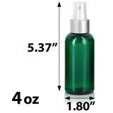 Green Plastic PET Boston Round Bottle with Silver Fine Mist Sprayer (12 Pack)