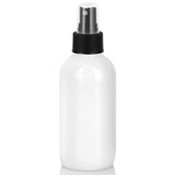 High Shine Gloss White Glass Boston Round Bottle with Black Fine Mist Sprayer (12 Pack)