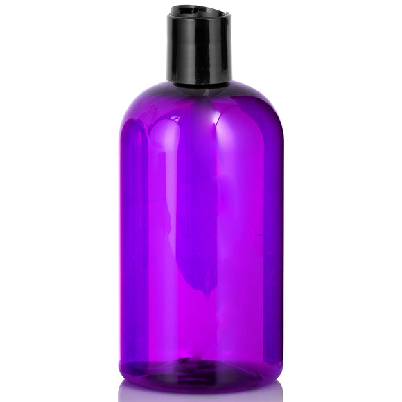 Purple Plastic PET Boston Round Bottle with Black Disc Cap (12 Pack)