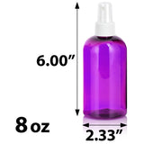 Purple Plastic PET Boston Round Bottle with White Fine Mist Sprayer (12 Pack) - JUVITUS