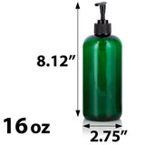 Green Plastic PET Boston Round Bottle with Black Lotion Pump (12 Pack)