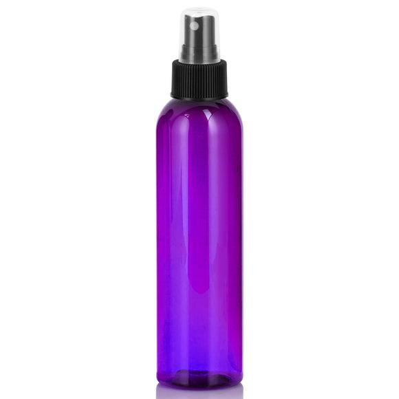 Purple Plastic PET Slim Cosmo Bottle with Black Fine Mist Sprayer - 8 oz (12 Pack) - JUVITUS