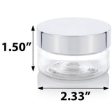 2 oz Clear PET Plastic (BPA Free) Low Profile Jar with Silver Metal Overshell Lid