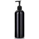 Black Plastic PET Slim Cosmo Bottle with Black Lotion Pump - 16 oz (12 Pack)