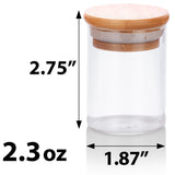 2.3 oz Clear Glass Tall Borosilicate Jar with Bamboo Lid (12 Pack)