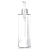 Clear Plastic PET Square Bottle with Silver Lotion Pump - 8 oz (12 Pack)