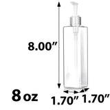 Clear Plastic PET Square Bottle with Silver Lotion Pump - 8 oz (12 Pack)