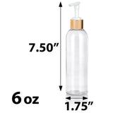 Clear Plastic PET Slim Cosmo Bottle with Gold Lotion Pump (12 Pack)