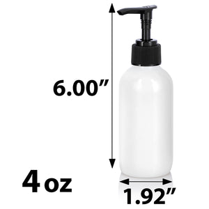 High Shine Gloss White Glass Boston Round Bottle with Black Lotion Pump - 4 oz (12 Pack)