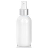 High Shine Gloss White Glass Boston Round Bottle with Silver Fine Mist Sprayer - 4 oz (12 Pack)