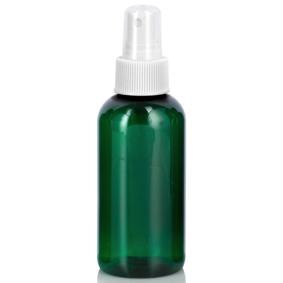 Green Plastic Boston Round Bottle with White Fine Mist Sprayer (12 Pack)