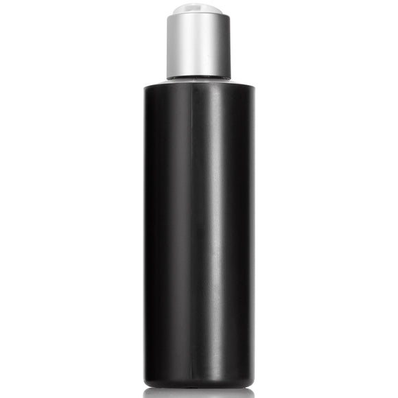 Black Plastic HDPE Cylinder Squeeze Bottle with Silver Disc Cap (12 Pack)