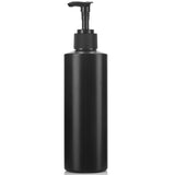 Black Plastic HDPE Cylinder Squeeze Bottle with Black Lotion Pump (12 Pack)
