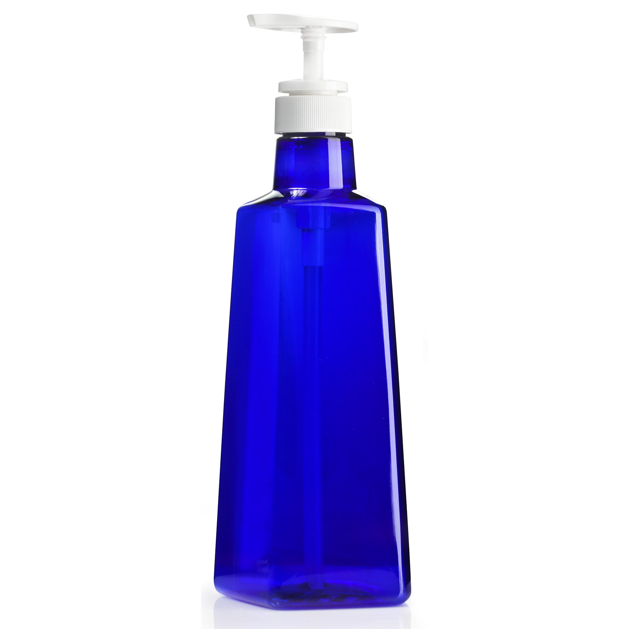 27 oz Cobalt Blue Plastic Triangle Bottle with White Lotion Pump