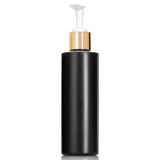 Black Plastic HDPE Cylinder Squeeze Bottle with Gold Lotion Pump (12 Pack)