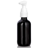 Black Glass Boston Round Bottle with White Lotion Pump (12 Pack)